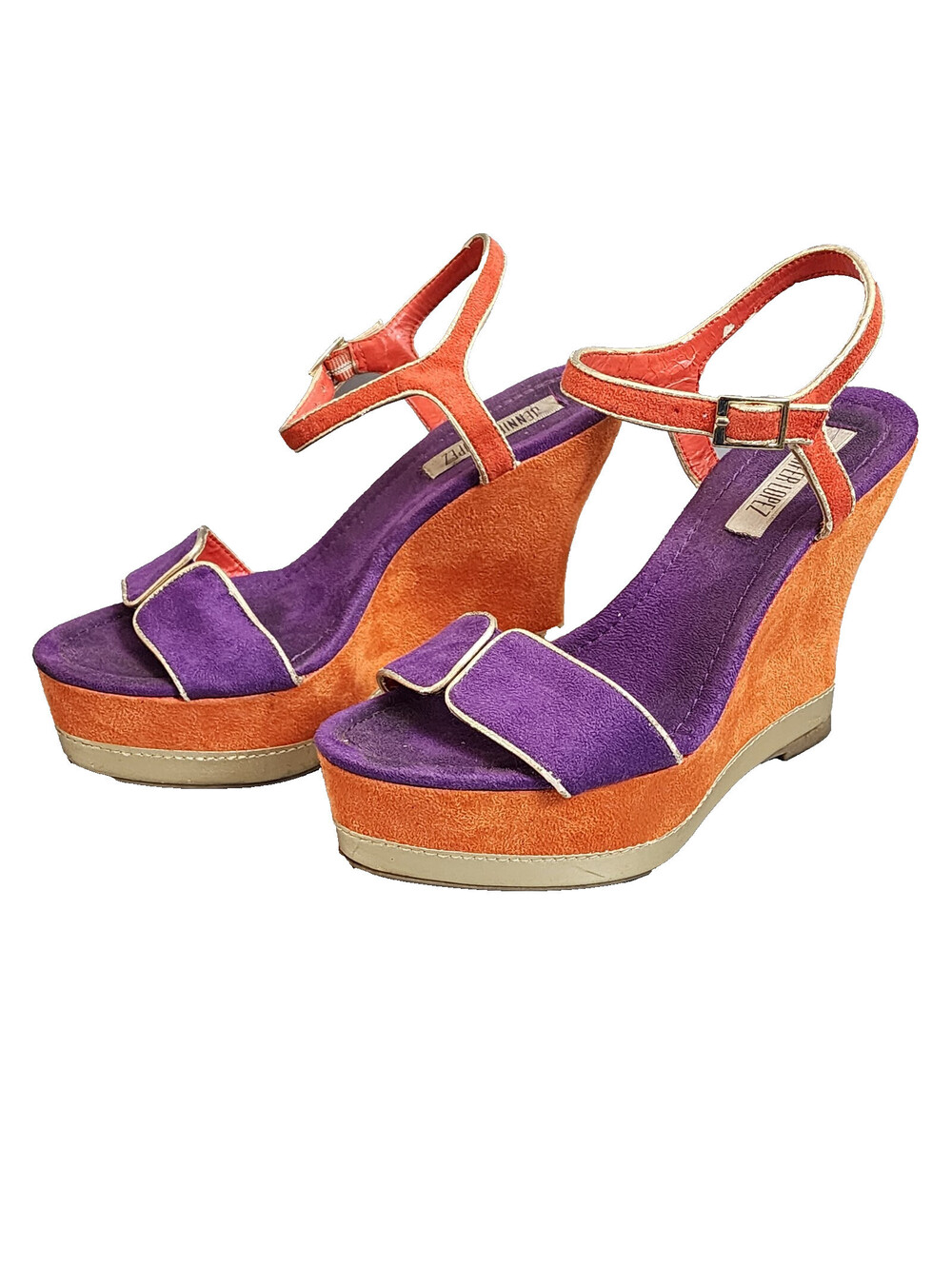 Jennifer Lopez Orange & Purple Suede Wedge Sandals Size 6 – Platform